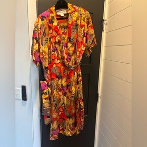 Vintage 100% Silk Pat Argenti Wrap Dress w/ Belt Abstract Pattern Sheath Sz 12